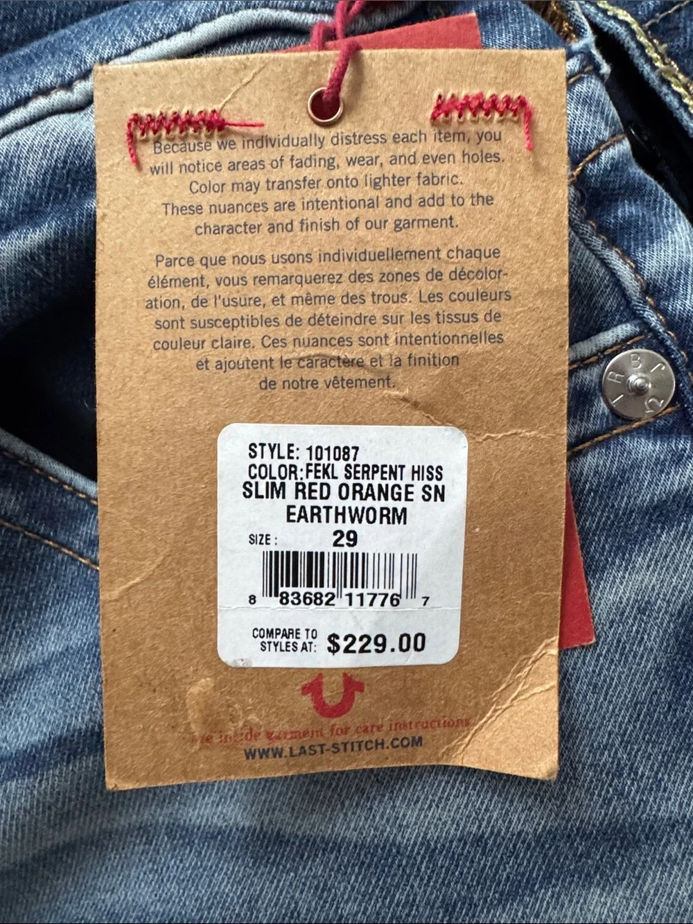 True Religion Blue Washed Denim Jeans with Tan Tag